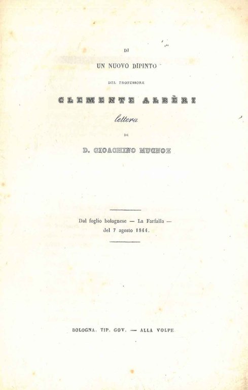 Di un nuovo dipinto del professore Clemente Alberi