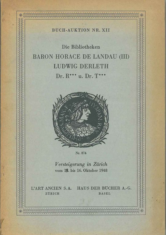 Die Bibliotheken Baron Horace de Landau (iii) Ludwig Derleth. Versteigerung …