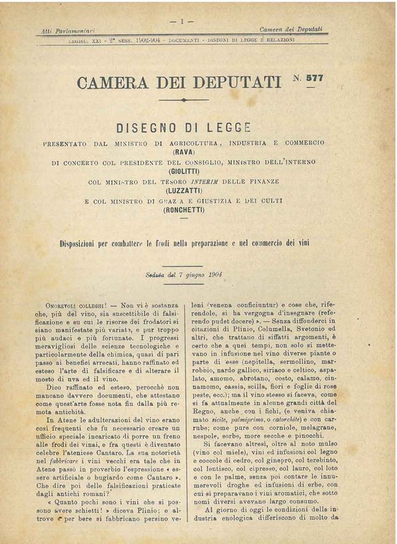 Disegno di legge Disposizioni per combattere le frodi alla preparazione …
