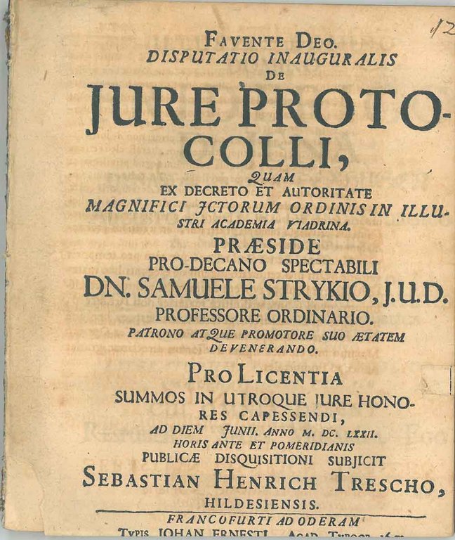 Disputatio Inauguralis De Jure Protocolli. Pro Licentia. Publicae Disquisitioni Subjicit
