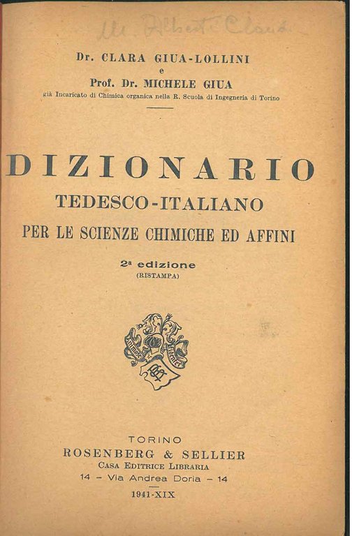 Dizionario tedesco-italiano per le scienze chimiche ed affini