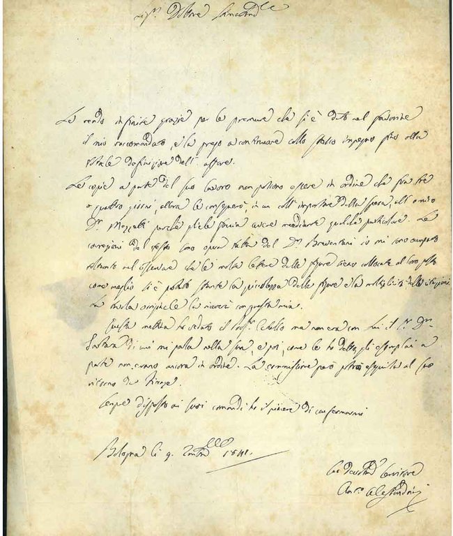 Doppio foglio bianco piegato con 14 righe autografe e manoscritte: …