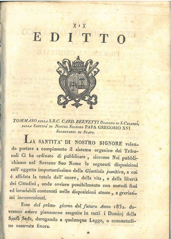Editto. Tommaso della S: R. C. Card. Bernetti Diacono di …