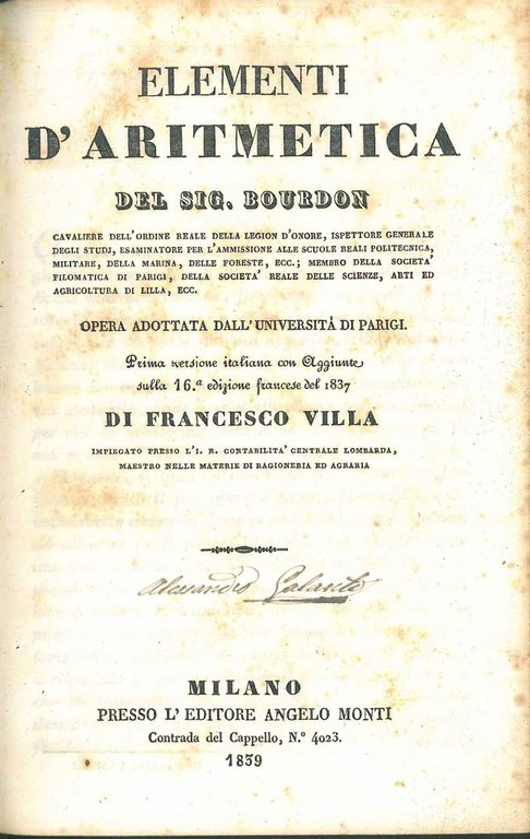 Elementi d'aritmetica, prima versione italiana con aggiunte sulla 16° edizione …