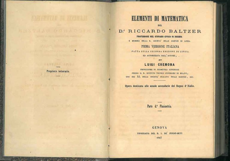 Elementi di matematica. Parte 4°: Planimetria, Parte 5°: Stereometria; Parte …