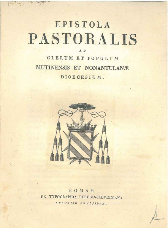 Epistola pastoralis ad clerum et populum mutinensis et nonantulanae dioecesium