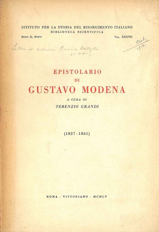Epistolario di Gustavo Modena (1827-1861)