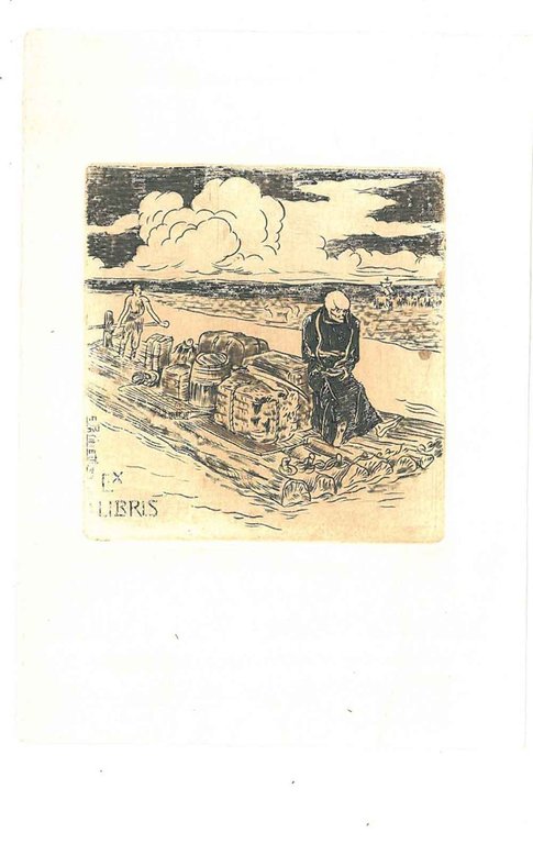 Ex libris inciso in rame "La morte in viaggio su …