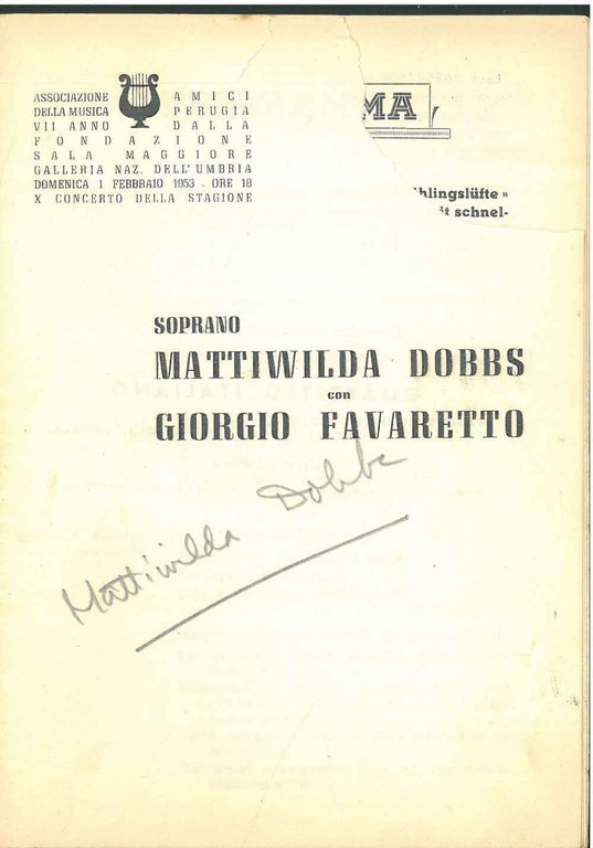 Firma autografa del soprano alla copertina del programma di sala …