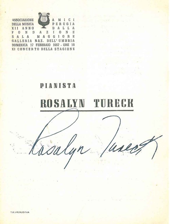 Firma autografa della pianista al frontespizio del libretto del concerto …