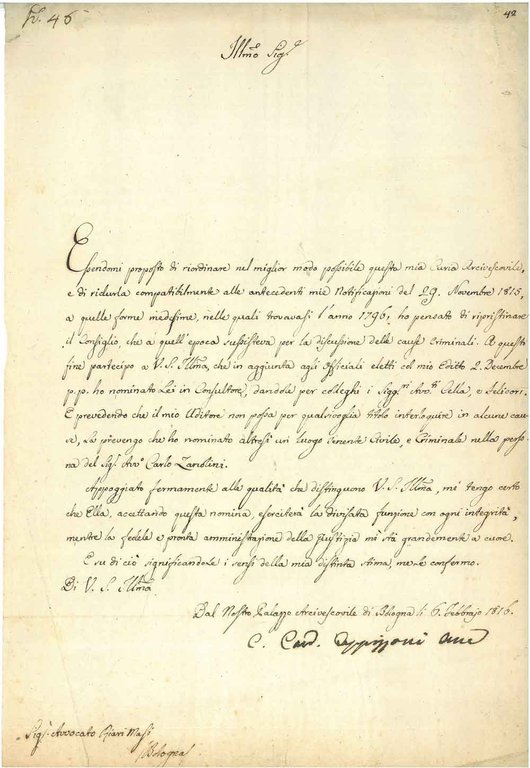 Foglio bianco datato: "6 febbraio 1816"
