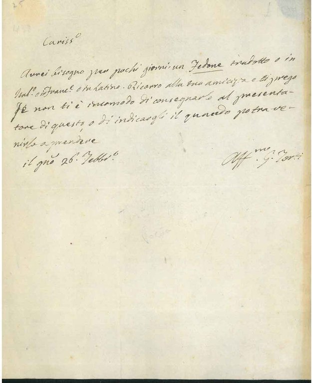 Foglio inviato d Gaetano Cattaneo, Direttore del Gabinetto Numismatico