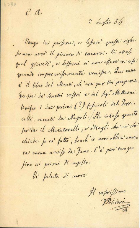 Foglio piegato datato: "2 luglio 56"