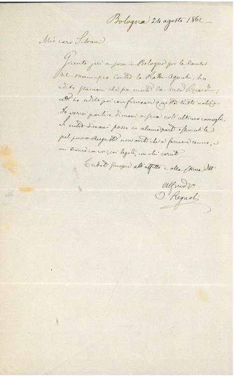 Foglio ripiegato, datato Bologna 24 Agosto