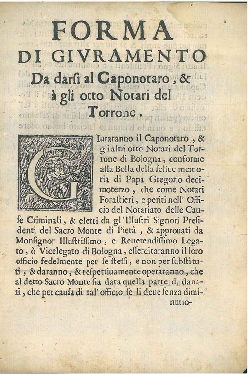 Forma di giuramento da darsi al caponotaro, & alli otto …