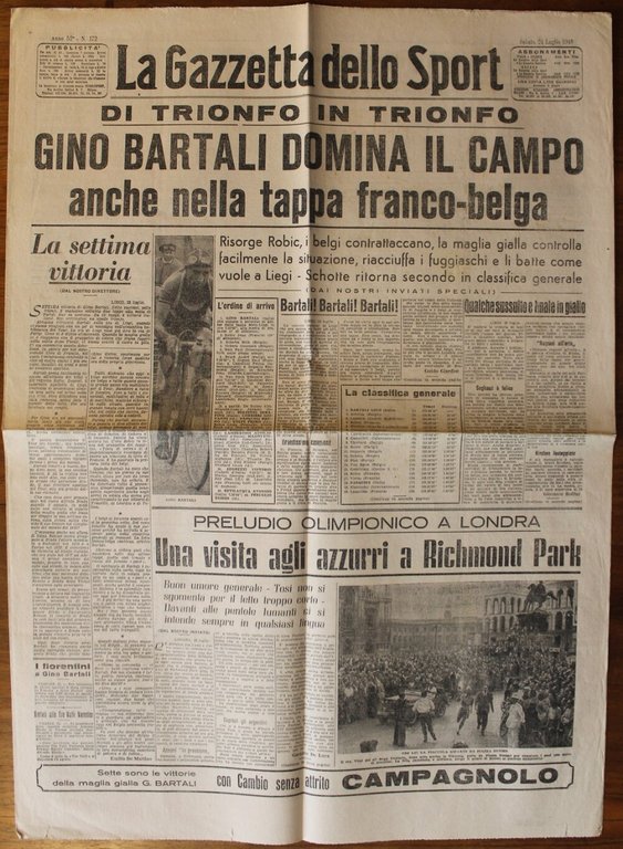 Gazzetta dello Sport. Anno 52° N. 172, 21 Luglio 1948. …