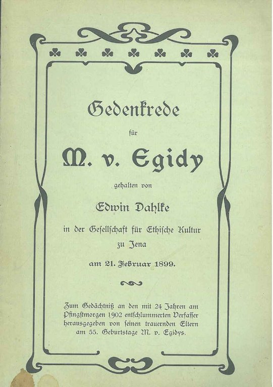 Gedenkrede fur M. V. Egidy gehalten von (.) in der … | Immagine Gallery 2