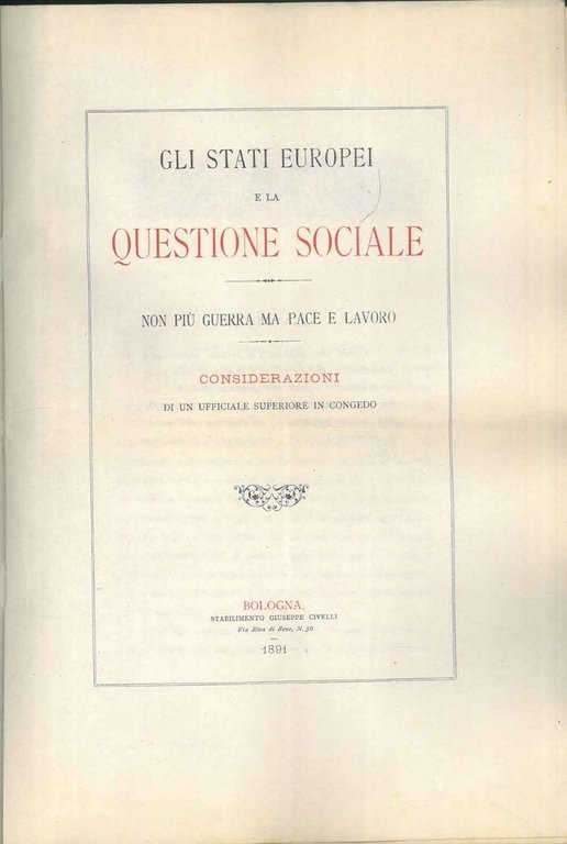 Gli stati europei e la questione sociale. Non più guerra, …