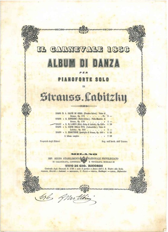 Il carnevale 1856. Album di danza per pianoforte solo. Spartito …