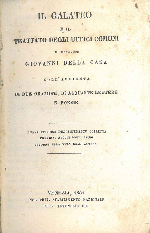 Il Galateo e il trattato degli uffici comuni di monsignor …