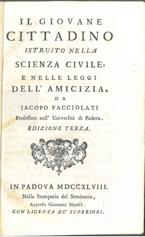 Il giovane cittadino istruito nella scienza civile e nelle leggi …