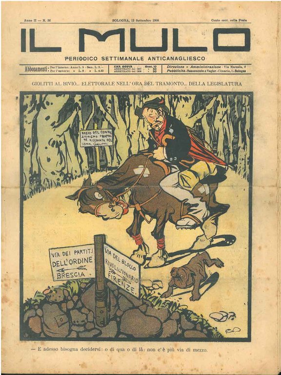 Il Mulo. Periodico settimanale anticanagliesco. 13 settembre 1908. Anno II …