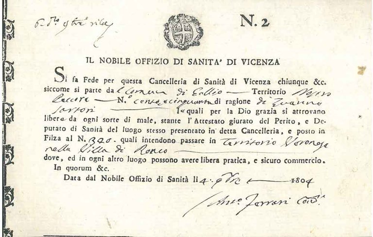 Il nobile offizio di Sanità di Vicenza. Si fa fede … | Immagine Gallery 2