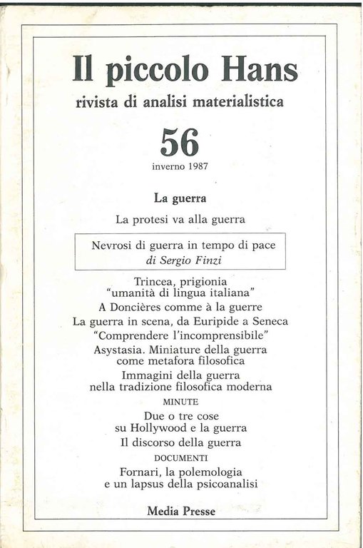 Il piccolo Hans. Rivista di analisi materialistica. N° 56, inverno …