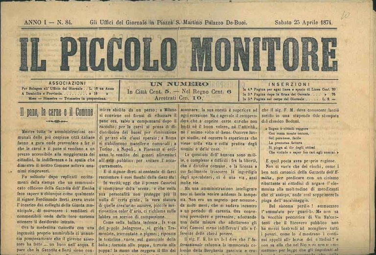 Il piccolo Monitore. Anno I, 25 Aprile 1874. N. 84