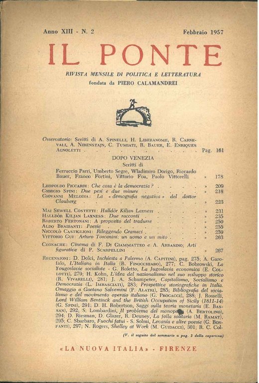 Il Ponte. Rivista mensile di politica e letteratura. Anno XIII, …