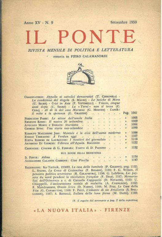 Il Ponte. Rivista mensile di politica e letteratura. Anno XV, …