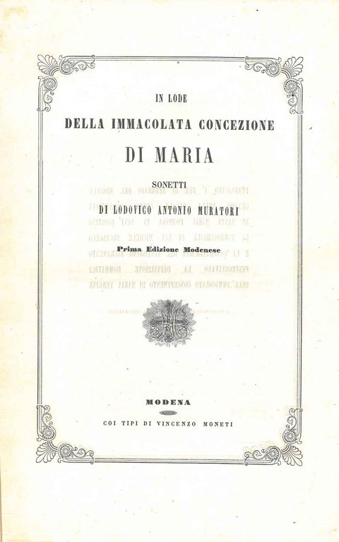 In lode della Immacolata Concezione di Maria. Sonetti. Prima edizione …