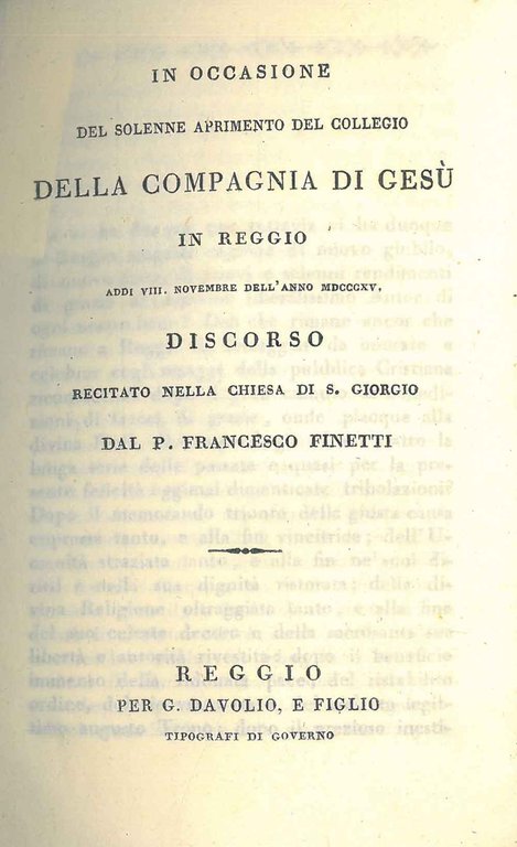 In occasione del solenne aprimento del Collegio della Compagnia di …