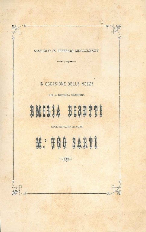 In occasione delle nozze della distinta signorina Emilia Bisetti coll'egregio …