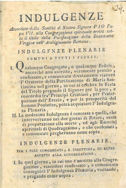 Indulgenze accordate dalla Santità di Nostro Signore Pio Papa VII …