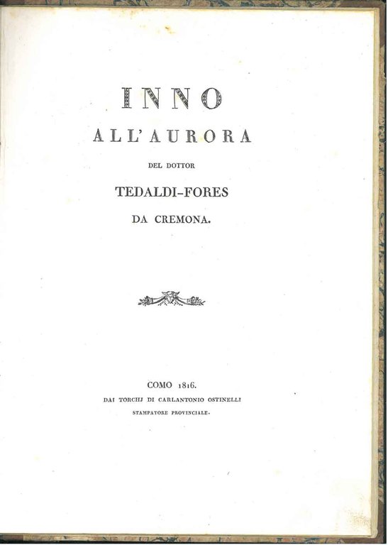 Inno all'aurora del dottor Tedaldi-Fores da Cremona