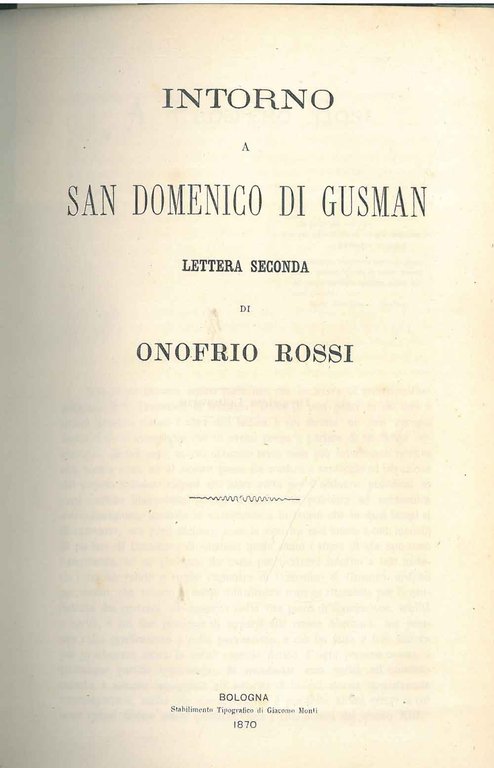 Intorno a San Domenico di Gusman. Lettera seconda
