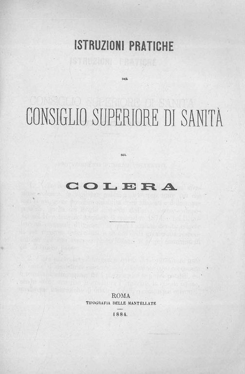Istruzioni pratiche del Consiglio Superiore di Sanità sul colera