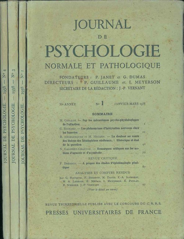 Journal de psychologie normale ed pathologique. 55° année, 1958, annata …