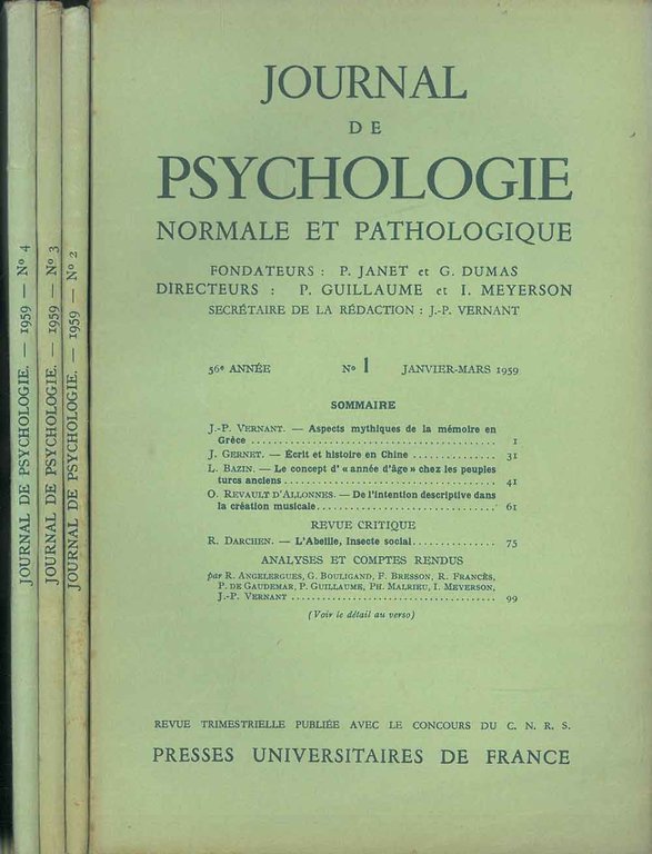 Journal de psychologie normale ed pathologique. 56° année, 1959, annata …