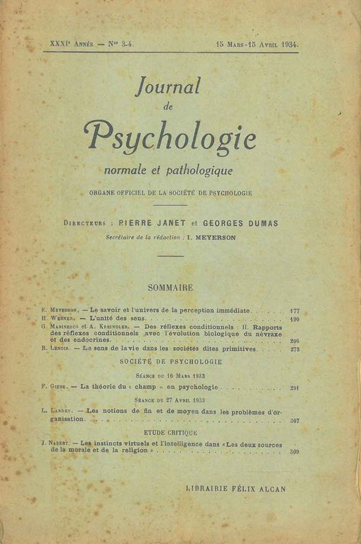 Journal de psychologie normale ed pathologique. Organe officiel de la …