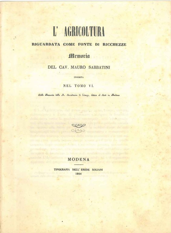 L' agricoltura riguardata come fonte di ricchezze. Inserita nel tomo …