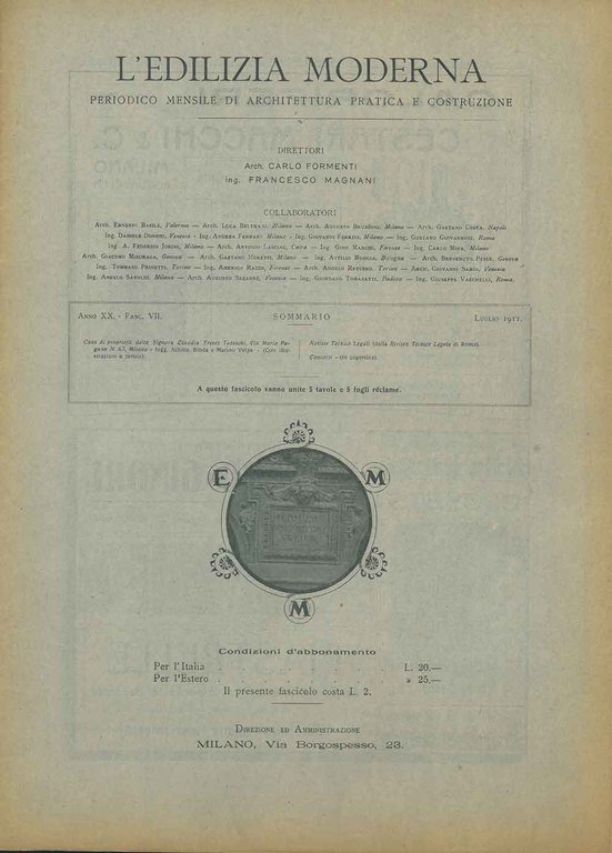 L' edilizia moderna. Anno XX, Fasc. VII Luglio 1911. Periodico …