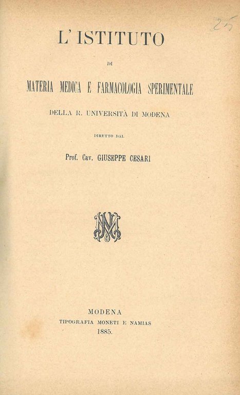 L' istituto di materia medica e farmacologia sperimentale della R. …