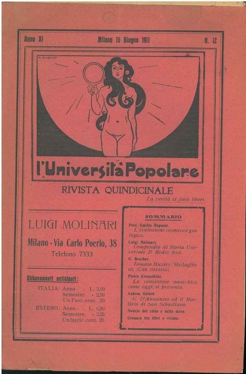 L' università popolare. rivista quindicinale. Anno XI, milano, 15 giugno …