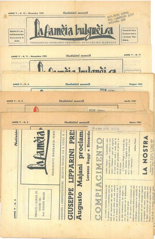 La famèia bulgnèisa. Nutiziari mensil. Anno quinto. Annata completa