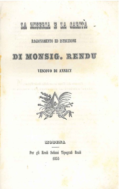 La miseria e la carità. Ragionamento ed istruzione di Monsig. …