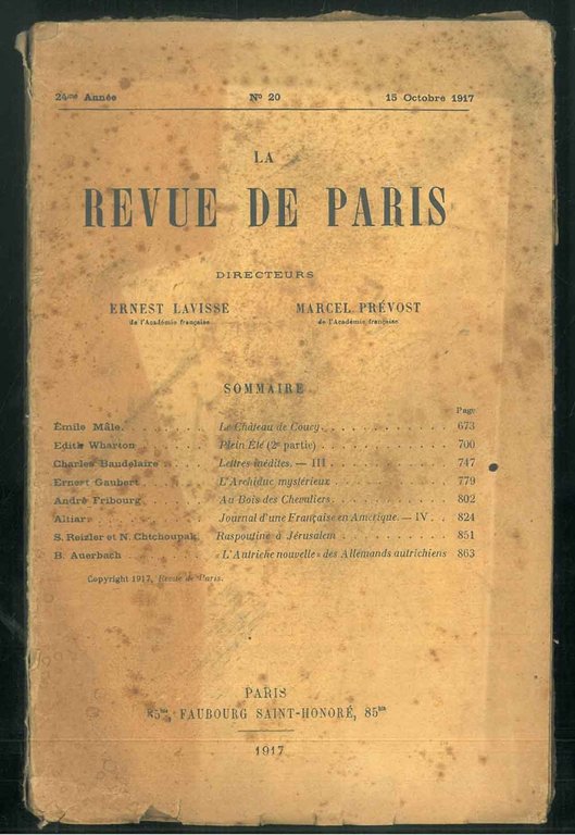 La revue de Paris 1917; numeri: 20, 21, 23 directeurs …