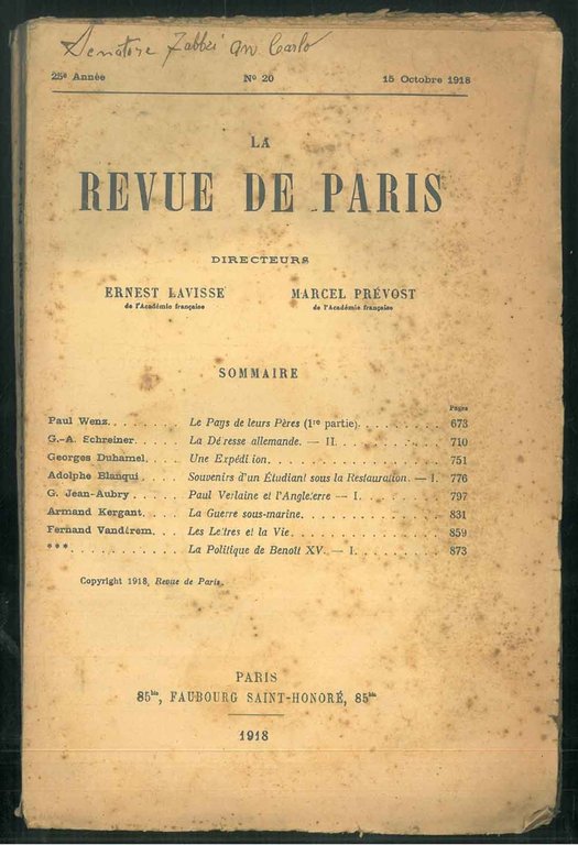 La revue de Paris 1918; numeri: 20, 21, 22, 23 …