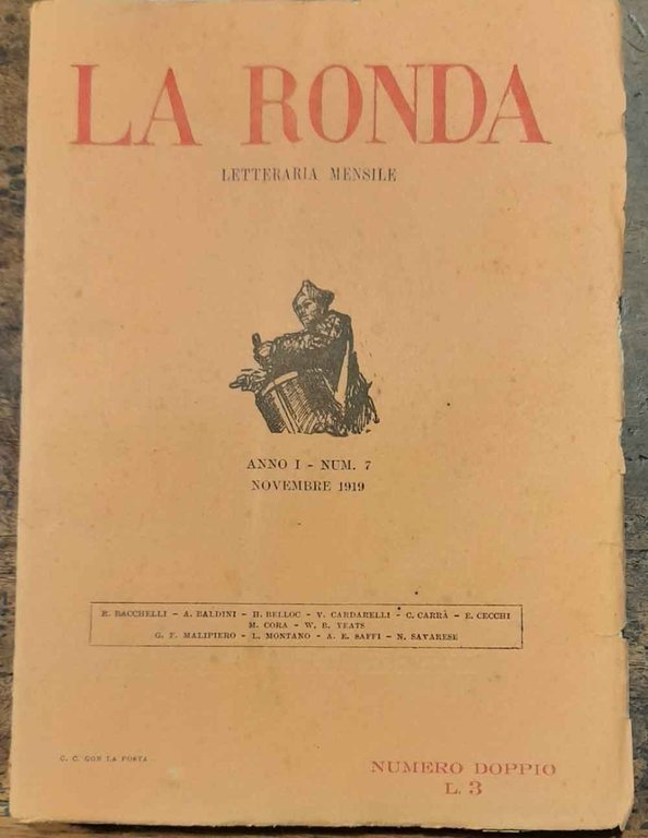 La Ronda letteraria mensile. Anno I° num. 7, novembre 1919. …
